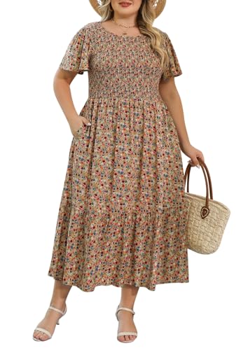 Nemidor Plus Size Womens Casual Maxi Dress Summer Ruffle Sleeve