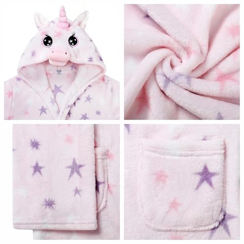 Image of V.&GRIN Girls Fleece Hooded Robe, Soft Unicorn Bathrobe for Kids 5-14 Years