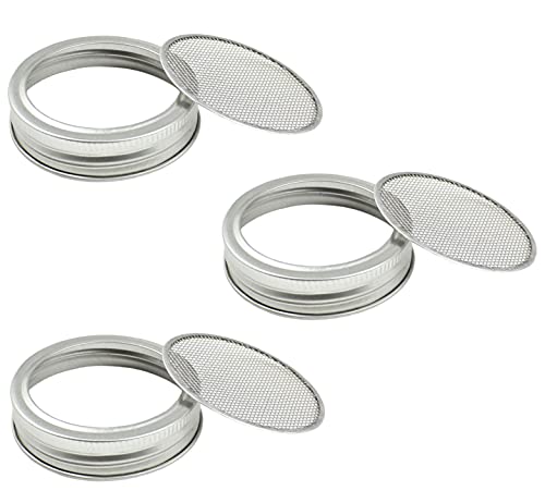 Zoie + Chloe Stainless Steel Strainer Sprouting Lids for Mason Canning Jars - Sprouts, Sifting, Straining - 3 Pack