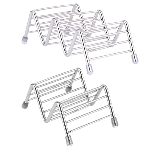 GRIRIW 2pcs Taco Holder Taco Stand Holder Tacos Grilling Rack Sandwichera Burrito Taco Stand up Holder Taco Oven Pan Comal for Tortillas Corn Tortillas Stainless Steel Taco Stand Silver