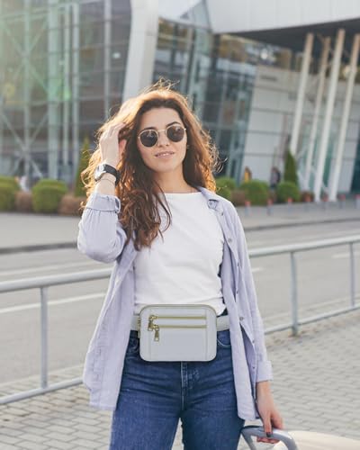 Image of Fanny Packs for Women 4 Zip Pocket Crossbody Belt Bag Waist Bags | Waterproof, Fashion Waist Pack, Crossbody Bags for Women, with Adjustable Strap, for Workout,Running,Traveling(Light Grey,M)