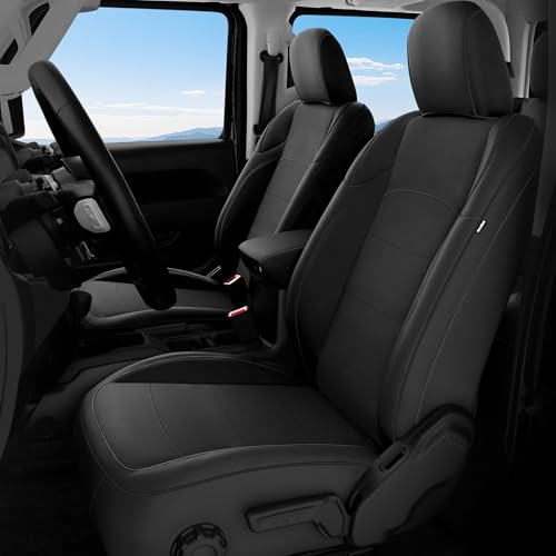 FEINEPRO Custom Fit Jeep Gladiator Leather Seat Covers, 2020-2024 Full Set, Without Rear Seat Cup Holder, Faux Leather Seat Cover for Jeep Gladiator 2020, 2021, 2022, 2023, 2024(Black)