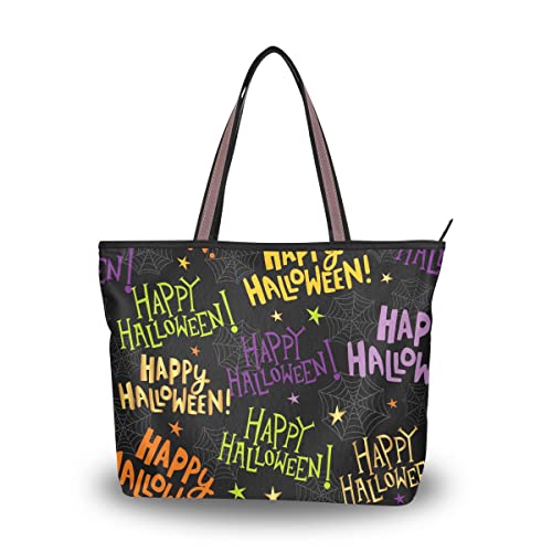 Bolsa de mão feminina colorida com estampa Happy Halloween, Estampa colorida Happy Halloween