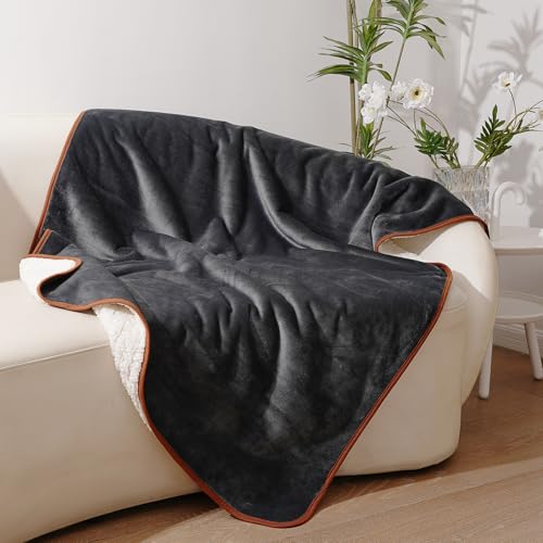 Sunsleek Waterproof Blanket for Bed, Soft Sherpa Fleece Love Blanket for Sofa Couch, Cozy Throw Blanket for Pet Dog and Cat, Furniture Protector, Outdoor Camping, Travel (Grey, 40x60 inches)