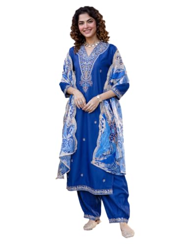 Image of INDO ERA Women's Rayon Viscose Rayon Embroidered Straight Kurta & Salwar with Dupatta Set