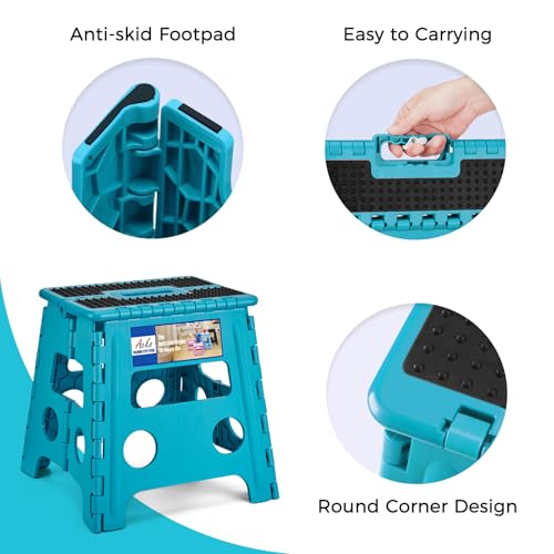 Image of ACKO Folding Step Stool - 13 inch Premium Heavy Duty Foldable Stool for Adults, Kitchen Garden Bathroom Stepping Stool (1 Pack)