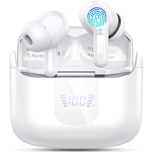 Image of Wireless Earbuds, 2025 Bluetooth 5.4 Headphones NEW Ear Buds 40H Bass Stereo in-Ear Earphones ENC Noise Cancelling Earbuds with 4 HD Mic, USB-C LED Display IP7 Waterproof Sport Headset for Android iOS