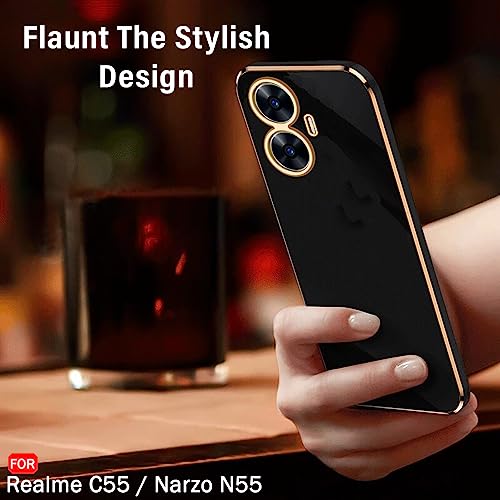 Image of TheGiftKart TPU Luxurious Golden-Plated Back Cover Case For Realme Narzo N55|Realme C55|Raised Lips For Camera&Screen Protection|Shockproof Design|Stylish Case For Realme C55|Narzo N55 (Black)
