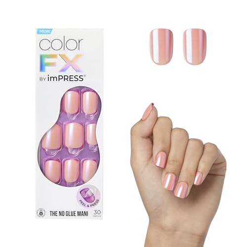 Kiss Impress No Glue Mani Press On Nails Color FX Satellite Pink Short Size Squoval Shape Includes 30 Nails Prep Pad Instructions Sheet 1 Manicure Stick 1 Mini File