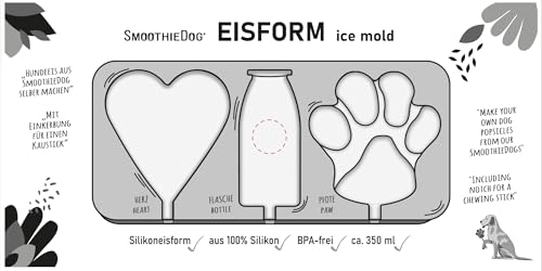 SmoothieDog Eisform aus Silikon + 3xHuhn und 3X Trinkpause(Ente) je 250ml Hundesmoothie- Backform, Hundekuchen backen, Hundeeis selber Machen- BPA-frei, Eisform, Herzform, Pfotenform