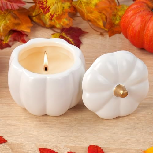 Fall Candles with Ceramic Pumpkin Jar-Pumpkin Spice Candle for Home,