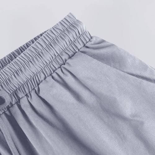 Linen Capri Joggers Womens Casual Knee Length Bermuda Shorts Elastic Waist Vacation Yoga Beach Capris with Pockets3