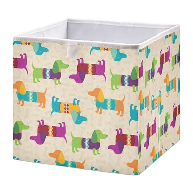 Rectangle Storage Box, Cute Dachshund Dog Foldable Fabric Storage Bin Portable Storage Basket for Book shelf Closet Laundry Room Nursery Home Office Decor, 15X10X6In