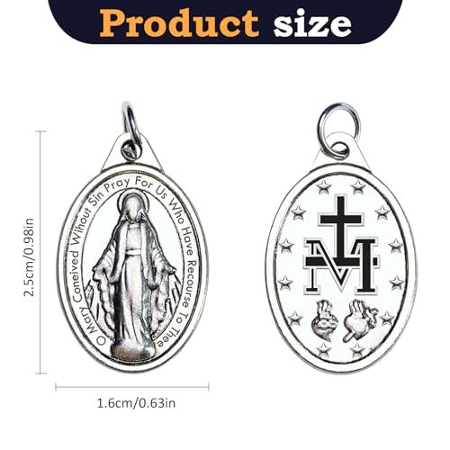 Milagrosa Medal Bulk Pack of 10,1"Silver Milagrosa Medals Catholic Pendant for Women Necklace & Rosary Necklace,Religious Virgin Mary Cross Charms for Bracelets,Blessed Mother Medal Pray Necklace2