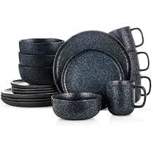 Stone Lain Tom Stoneware 16-Piece Reactive Glaze Dinnerware Set, Plates and Bowls Set, Microwave and Dishwasher Safe Dish Set for 4, Gray-Blue