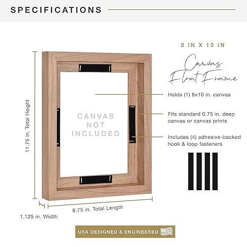 Image of MCS Canvas Float Frames 8x10 Frame, Walnut Wood Grain for Finished Canvases, Vertical & Horizontal Wall with Adhesive for Canvas Paintings (1-Pack)