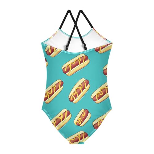 Hot Dogs Girls One Piece Swimsuits Turquoise Sport Halter Swimwear Beach Bathing Suit 3T2