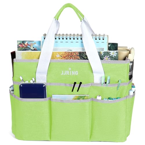 Image of JJRING Craft Organizer Tote Bag, Large Art Storage Caddy with Multiple Pockets, Cyan Sewing Bag for Art, Craft, Scrapbooking, School, Medical, and Office Supplies Storage