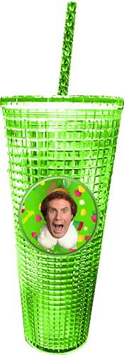 Image of Spoontiques Holiday Diamond Tumbler, 20oz - Textured Cup w /Staw, Double Wall Insulated, BPA Free - Elf