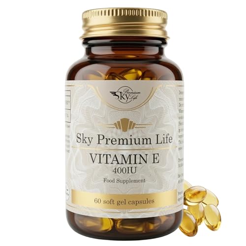 Sky Premium Life Vitamin E 400IU Capsules High Strength Antioxidant Supplement Vitamin E for Skin Hair & Immune Support Protection of Cells from Oxidative Stress 60 Softgels