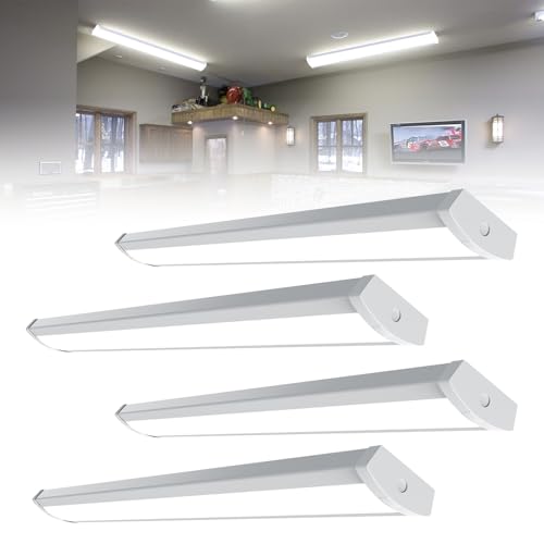 HYPERLITE 4FT LED Wraparound Light 6600LM, 60W/50W/40W, 4000K 48Inch Garage Ceiling Lights Surface Mount, AC120V ETL Listed Hardwired Led Light Fixture for Garage, Kitchen, Fluorescent Replacement,4P