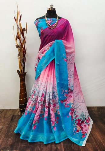 Image of C J Enterprise Women Banarasi Kanjivaram Style Linen Saree