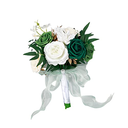 MagiDeal Bouquet de mariée tenant un bouquet de mariée, bouquet de mariage de verdure pour mariage, mariées, demoiselle d'honneur, vert blanc
