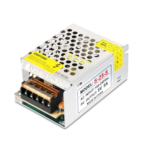 HPMN 5V 5A DC Power Supply 100-240V AC to DC 5 Volt 5 Amp 25W Power Adapter Universal Regulated Switching AC/DC Adapter Converter Transformer LED Driver for LED Strip Light CCTV Camera