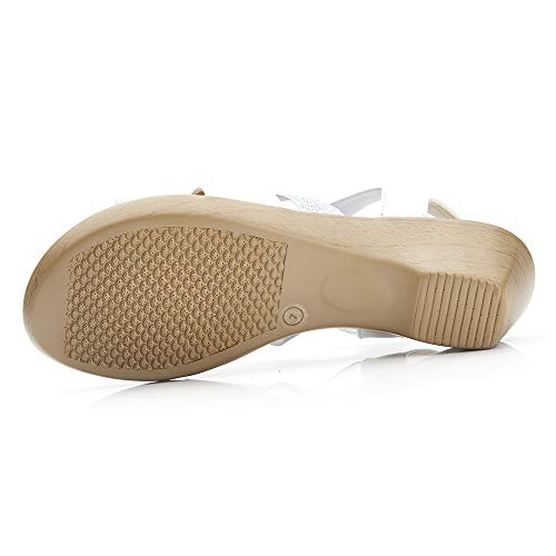 Vjh Confort Women's Wedge Sandals Flower Elastic Platform Comfort Slingback Casual Flat Sandals (White, Numeric_7) #TOP4