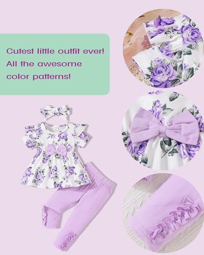 Image of Doresbebe Baby Girl Clothes Toddler Girl Outfits Infant Girl Summer Clothes for Girl Ruffle Shirt Pants+Cute Headband 3PCS