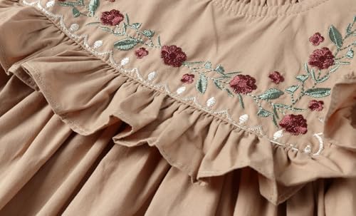 LittleSpring Girls Long Sleeve Dress with Stand Collar Floral Embroidery4