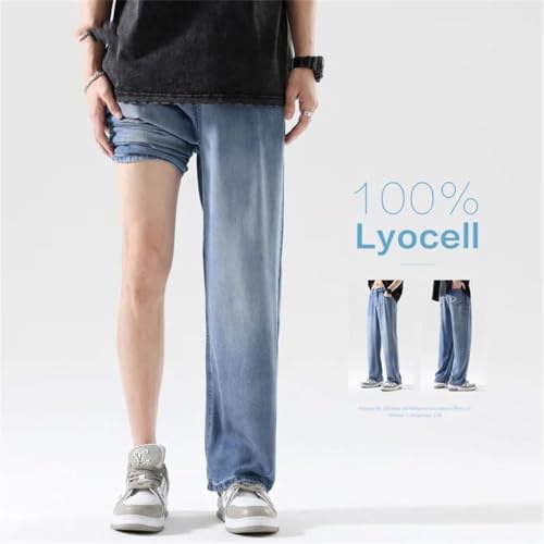 Men Spring Summer Elastic Waist Denim Trousers Korea Loose Straight Blue Pants Retro Blue XXL3