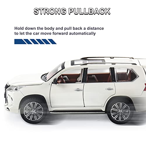 Diecast Car Model 1/24 Scale - Zinc Alloy Pull Back Toy Car With Sound And Light, Collectible Toys Vehicle For Adults And Boys Girls (White) #TOP3