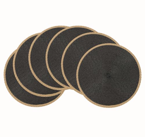 La Mejor Recopilación de Manteles Individuales Walmart - los preferidos. 44 AZULDIMEN Set de 6 Manteles Individuales Redondos Trenzados, para mesas de Comedor de 38 cm de Diámetro, Resistentes al Calor, para el Hogar Restaurante Cocina (Negro)