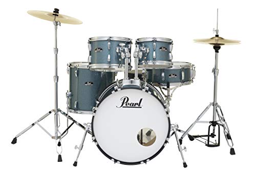 Pearl Roadshow Drum Set 5-Piece Complete Kit with Cymbals and Stands, Aqua Blue Glitter (RS505C/C703)
