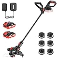 EWORK Weed Wacker Cordless 20V 12-Inch Weed Eater Battery Powered with 2×2.0Ah Batteries & Fast Charger Electric Weed Trimmer, Lightweight String Trimmer for Lawn Trimmer and Grass Edger Cutter