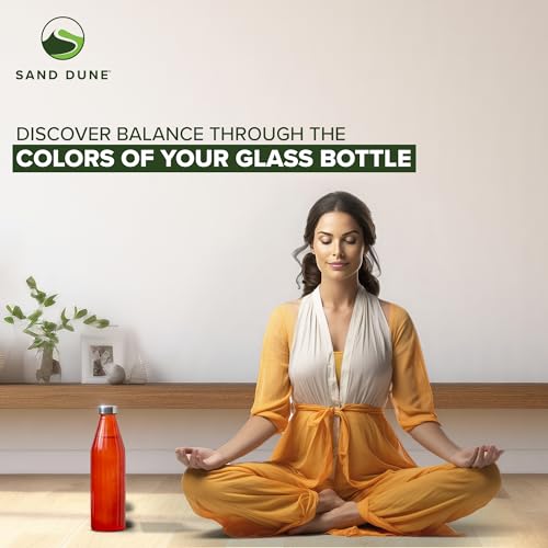 Image of SAND DUNE OrangeColour Glass water bottle, 800 ml Each, Set of 2, with Leak-Proof Airtight Stainless-Steel Lid for Water, Smoothie, Juices - Reusable Travel Glass Drinking Fridge Bottles