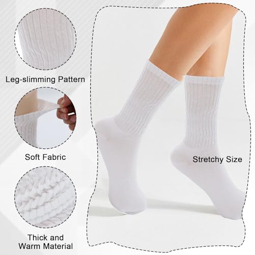 8 Pairs Slouchy Socks for Women, White Scrunchy Slouch Socks, Retro Scrunchy Sock Crew for Running, Hiking, Fitness and Casual Wear (White)3