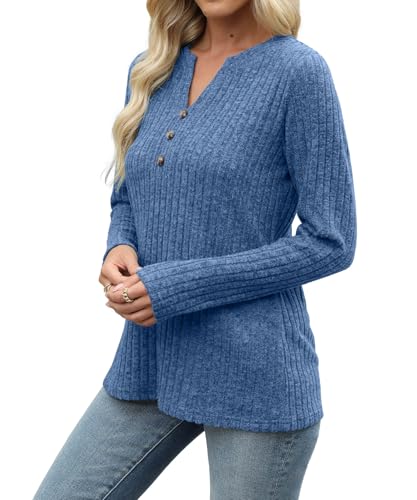 Image of XMTOPYE Sweaters for Women Fashion Long Sleeve Tops Pullover V Neck Casual Loose Sweatshirt