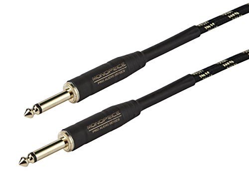 Monoprice 601410 Braided Cloth 1/4 Inch (TS) Male 20AWG Instrument Cable Cord - 10 Feet- Black (Gold Plated)