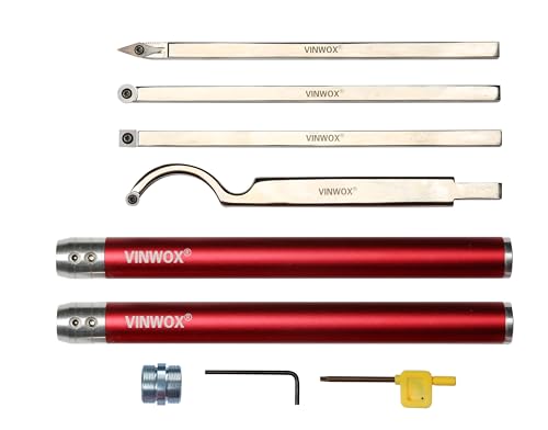 VINWOX 9 PCS Carbide Wood Lathe Turning Tool Set, Pen Turning tools, Including Swan Neck Hollower, Rougher, Finisher, Detailer, Aluminum Handles from 14" to 29", Fine Polished Stainless Steel Shank