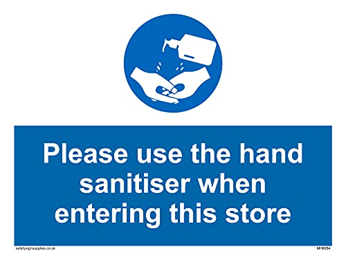 5 Stück – Please use the hand sanitizer when entering this store Schild – 200 x 150 mm – A5L