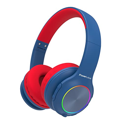 PowerLocus Auriculares Inalámbricos Diadema para Niños, Cascos Bluetooth con Micrófono Incorporado, Auriculares Plegables,luz LED,Soporte Micro SD/TF,94DB Volumen Limitado Seguro para Celulares/PC/TV Cover