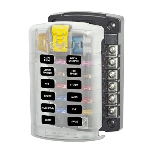 Blue Sea Systems ST Blade Fuse Block 12 Circuit with Cover 100 Amps 5029