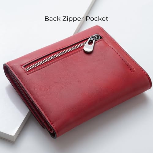 Alldaily Trifold Small RFID Blocking Wallet Slim Credit Card Wallet with with Zipper Pocket (Red)3