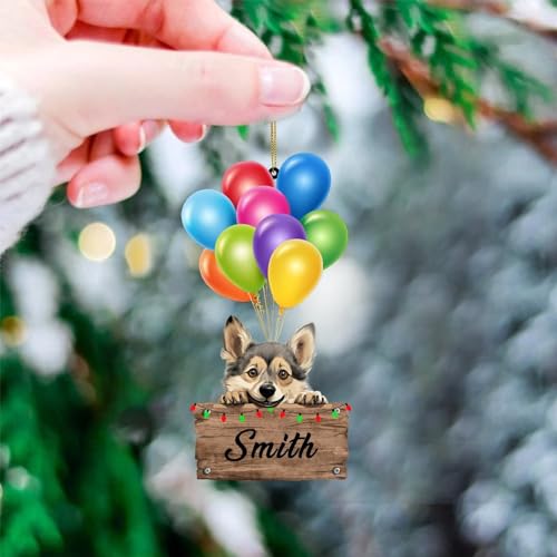 LMMIXEE Farbiger Luftballon aus transparentem Acryl, Weihnachtsschmuck 2024, schwedischer Vallhund Hunderassen, Ornament für Weihnachtsbaumdekoration, Souvenir, hängende Ornamente, Andenken,