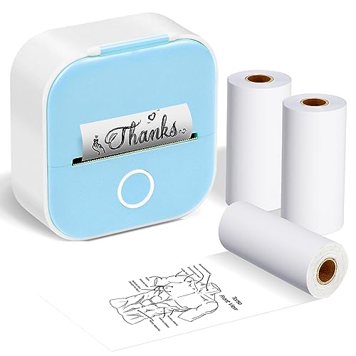 ASprink T02 Mini Drucker mit 3 Papierrollen, Pocket Printer, Etikettendrucker, Aufkleberdrucker,...