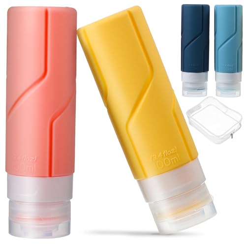 iplusmile 4 piezas Botellas de Viaje de Silicona de Envases Rellenables para Loción y Champú con Bolsa de Almacenamiento Compactas y Portátiles para Artículos de Tocador Color Aleatorio