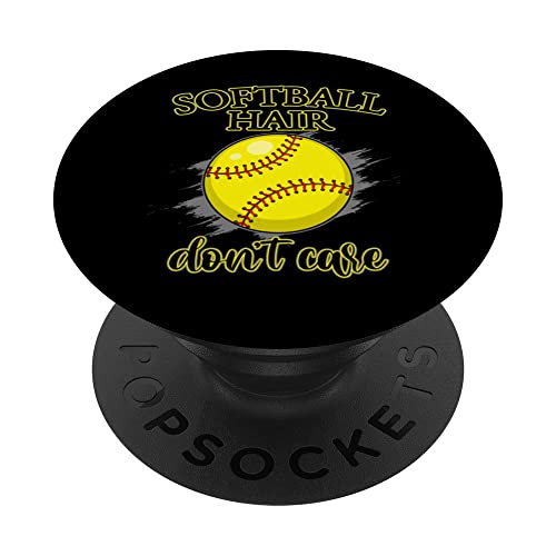 Womens Softball Mom Messy Hair Bun Softball Hair Don't Care PopSockets PopGrip Intercambiabile