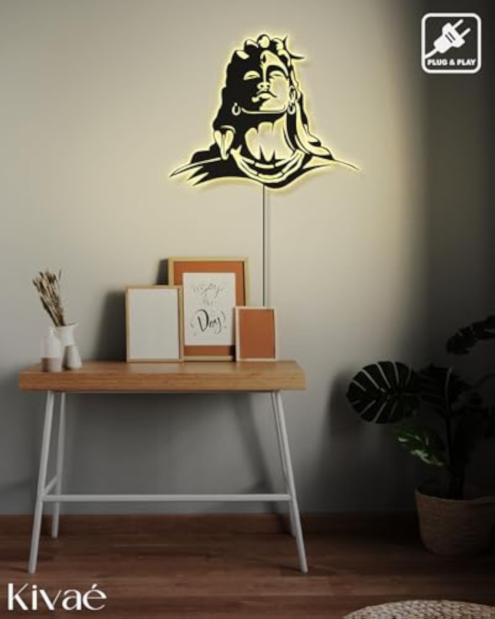 Adiyogi Wooden Neon Light Backlit Wall Art
